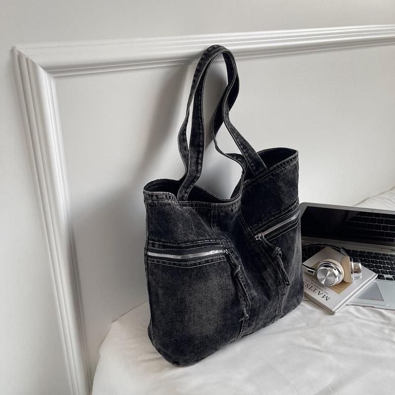 Vintage Denim Toteväska Ficka Pendlarväska