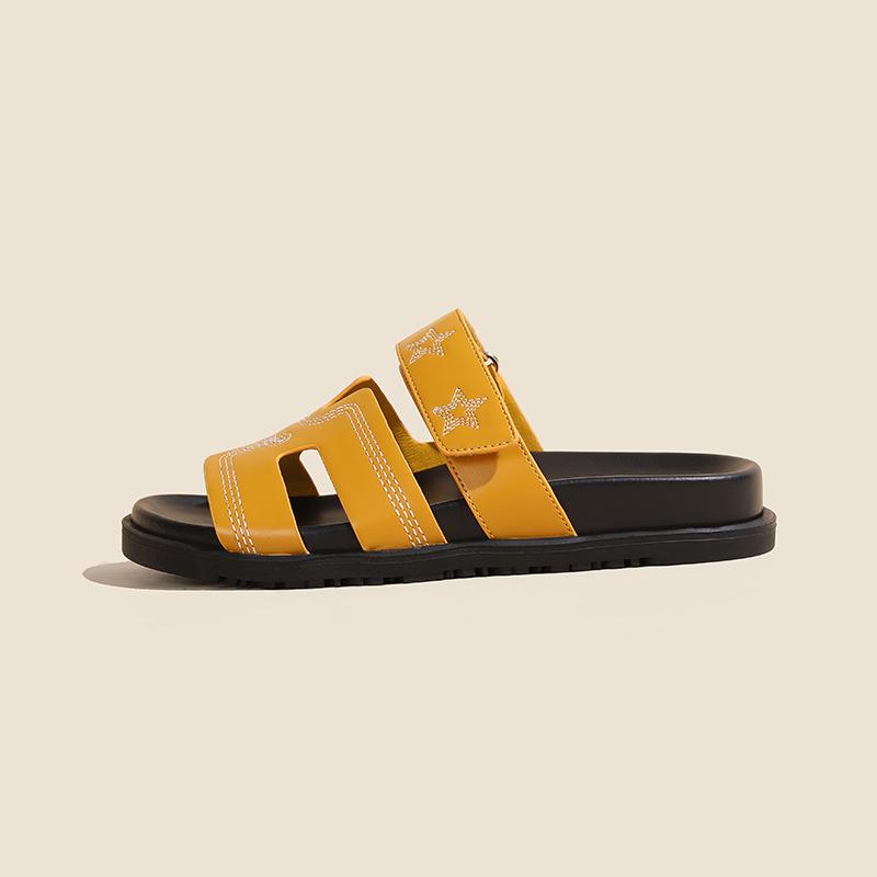 

Season change clearance second uncle slippers women wear summer new ugly cute beach summer slippers Velcro one-word sandals 40 жёлтый