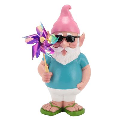 Garden Gnome Statue with Windmill Resin Handmade Summer Gnomes Figurine for Lawn Yard Ornament Gnome