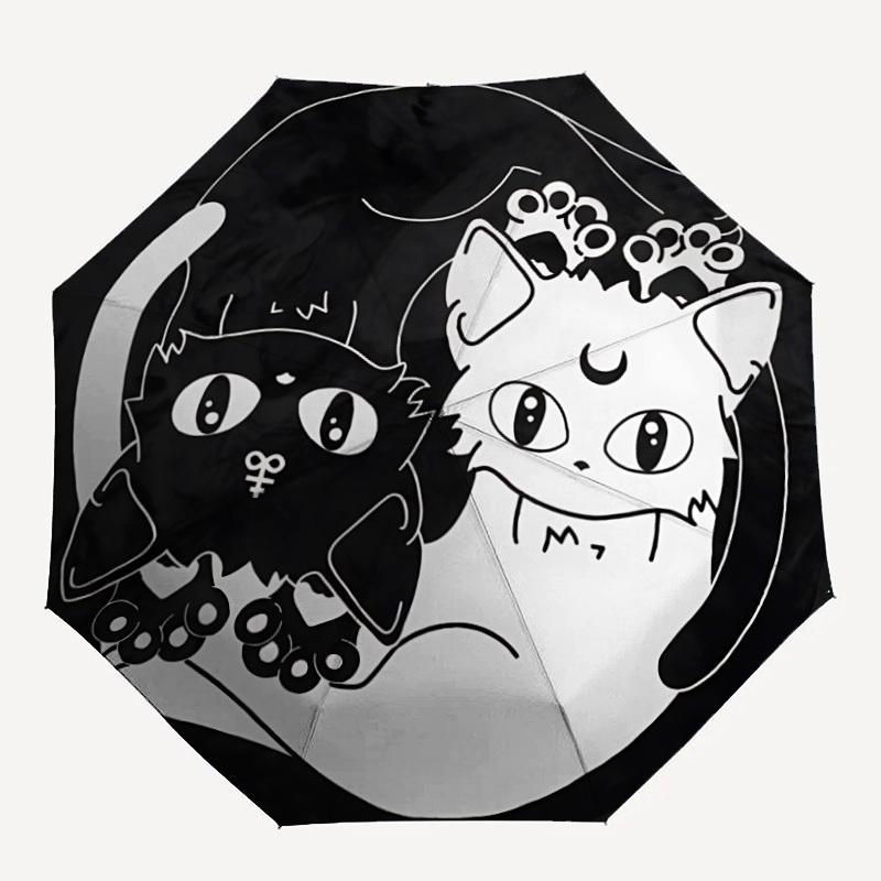 

1pc Cat Yin Yang Automatic Open/close Folding Umbrella, Compact Portable Travel Umbrella, Durable Construction yy250809071