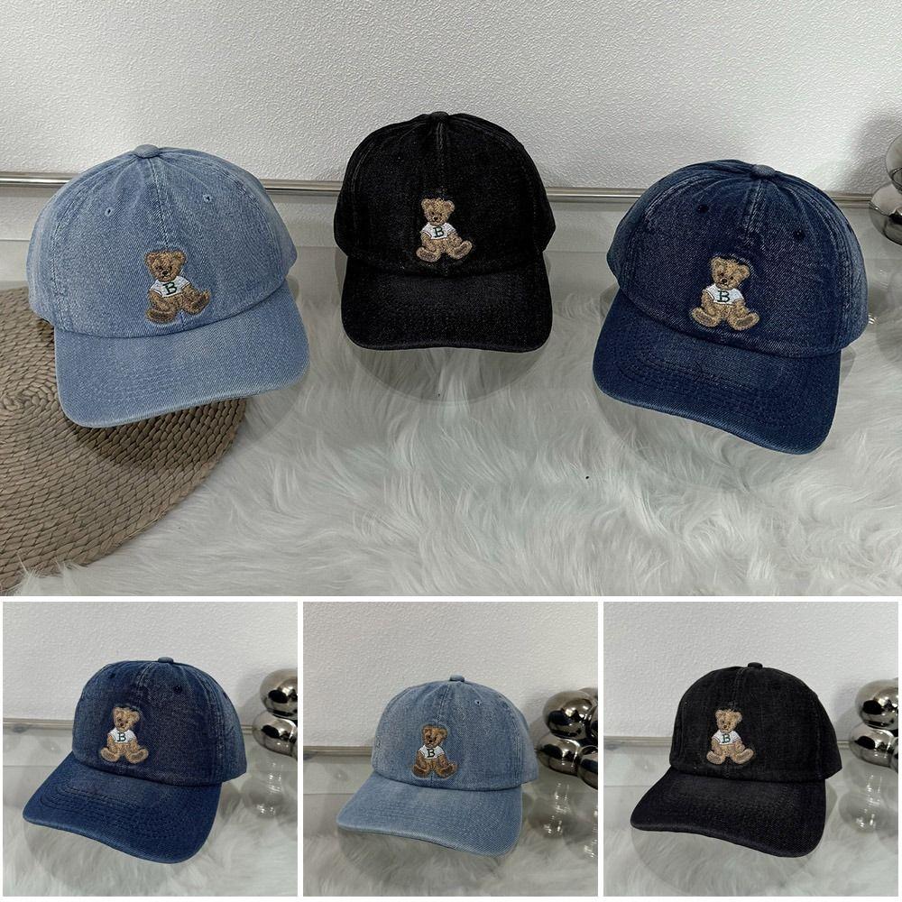 Breathable Baseball Hat Embroidered Bear Outdoor Sport Hat Cute Travel Sunshade Hat