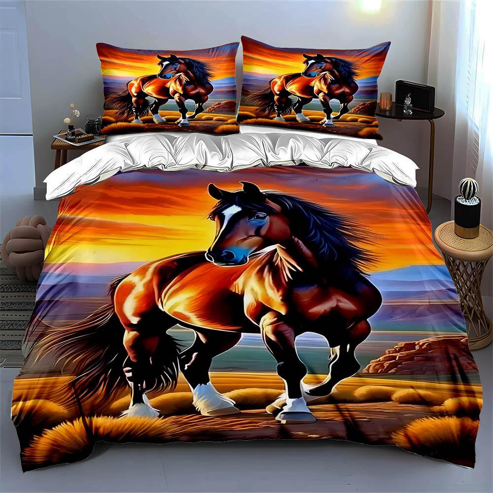 Majestic Horse Illustration. Bedding Duvet Cover Sets Duvet Covers Pillowcases Gifts (1 * Duvet Cover 2 * Pillowcases, Without Duvet Insert)