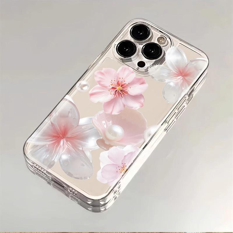 Peach Blossom Pearl Print Transparent Phone Case For Iphone 17 Air 16 16e 15plus 14 13 12 11 Pro Max Soft Clear Protective Cover