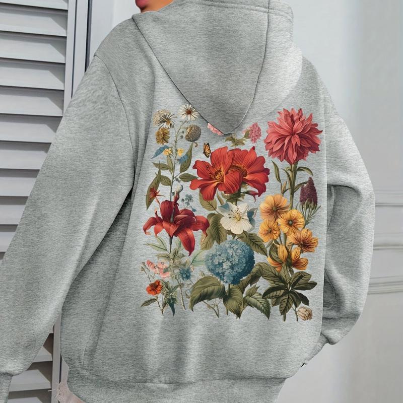Retro Floral Women's Bohemian Plus Size Long Sleeve Hoodie - Spring/Autumn