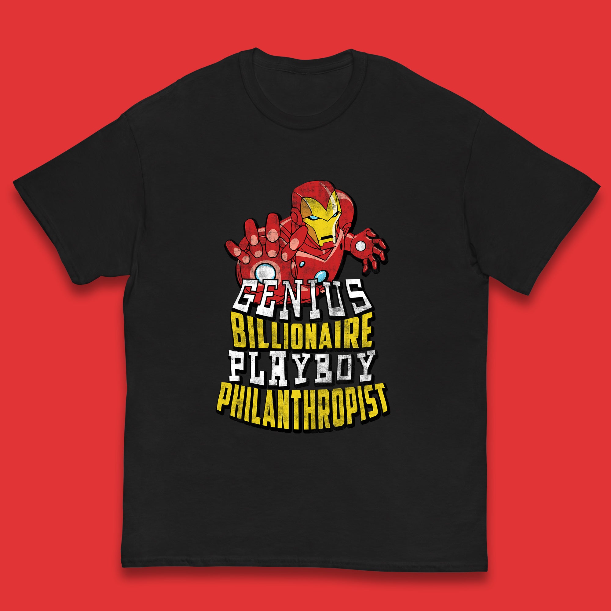 

Tony Stark Quote Genius Billionaire Playboy Philanthropist Marvel Avenger Iron Man Superhero Movie Character Kids T Shirt 110
