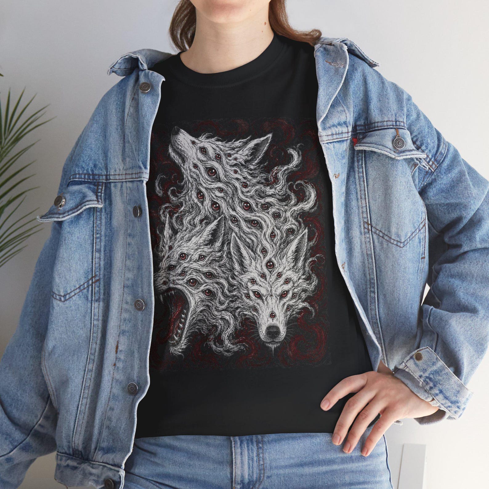 Wolves with Many Eyes T-Shirt | Ethereal Wolf Illustration Graphic Tee | Dark Gothic Animal Shirt, Smoky Wolf Art, Eldritch Wolf Tee S