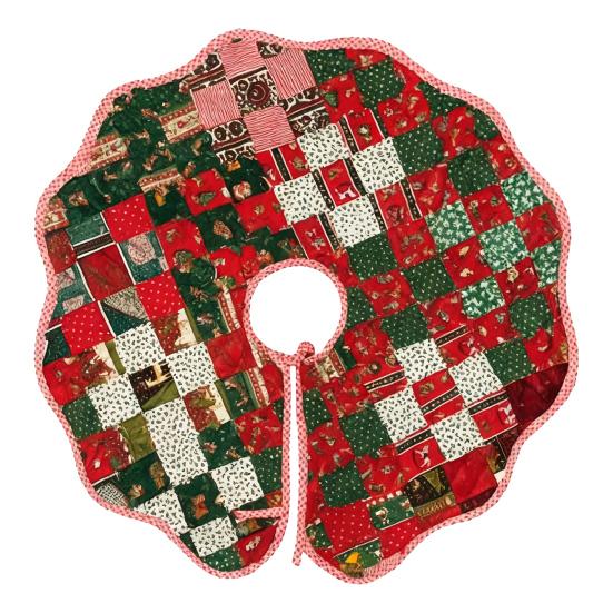 

Christmas Tree Skirt with Cartoon Print Reversible Rustic Red Green Trees Skirts Patchwork Holiday Decor for Xmas Tree Base 90 cm