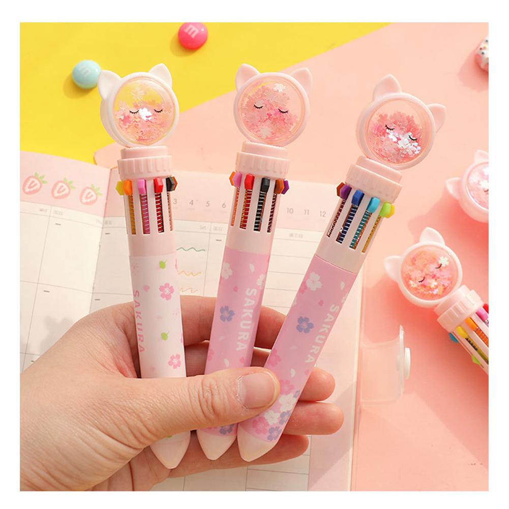 10 In 1 Plastic Pens with Multi-colored Ballpoint Pen Push Type School Office Pen