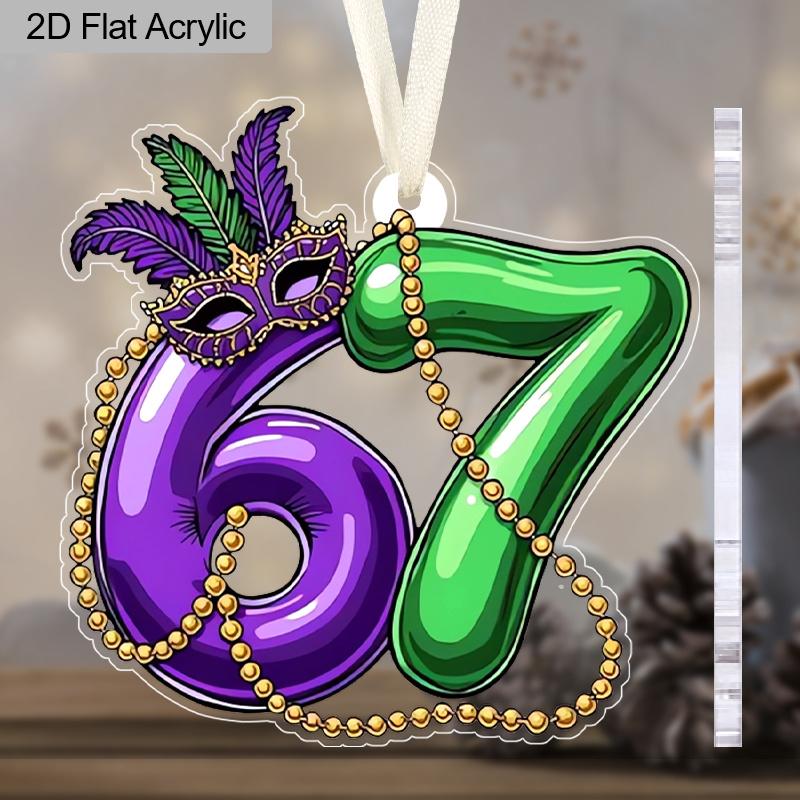 Mardi Gras Number 67 Acrylic Ornament, Festive Hanging Decor for Mardi Gras Celebrations, Party Favors, Home Wall Decor,Carnival Themed Event Supplies