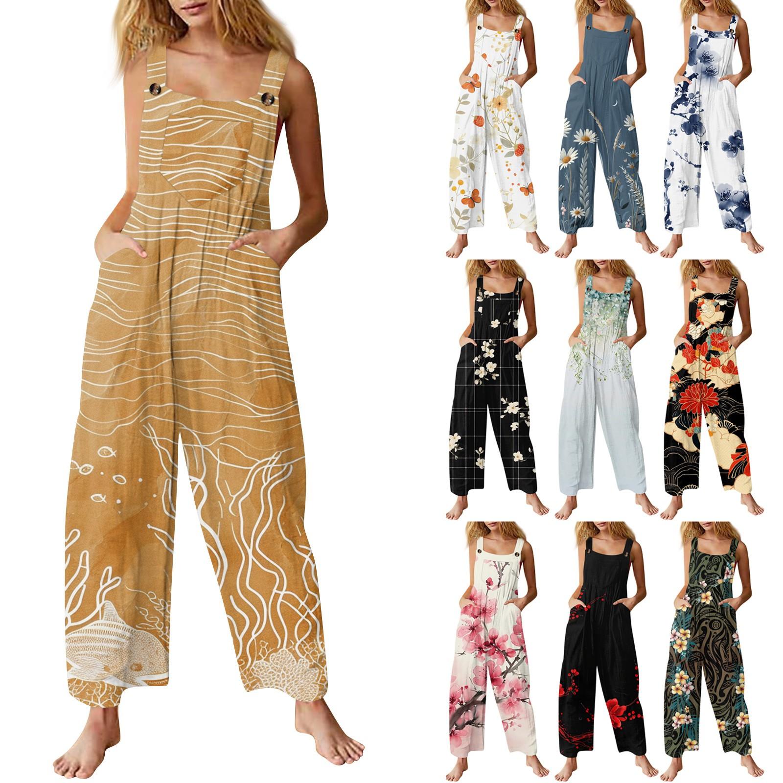 

Rompers For Women Fall And Winter Sleeveless Adjustable Drawstring Strap Casual Outfits With Pockets L чорний