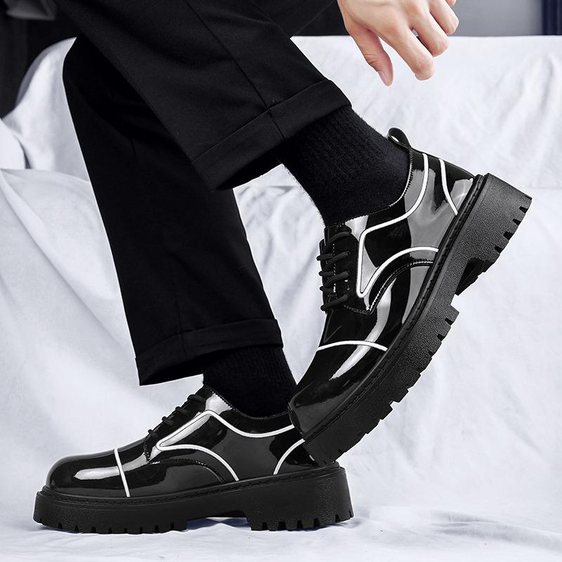 Trend Glitter Leather Shoes Men Fashion Platform Men's Casual Shoes British Style Black Social Shoes Man Zapatos De Cuero Hombre