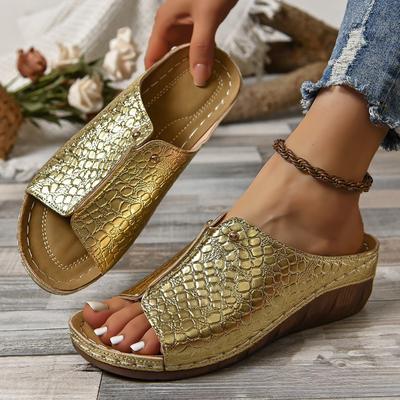 New Large Size Summer Outside Wear Slippers Thick Bottom Fish Mouth Stitching Women's Sandals Crocodile Pattern Women Slippers