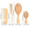 4 Pieces Bamboo Hair Brush Set Wide Comb and Tail Massaging Paddle Detangling Hairbrush