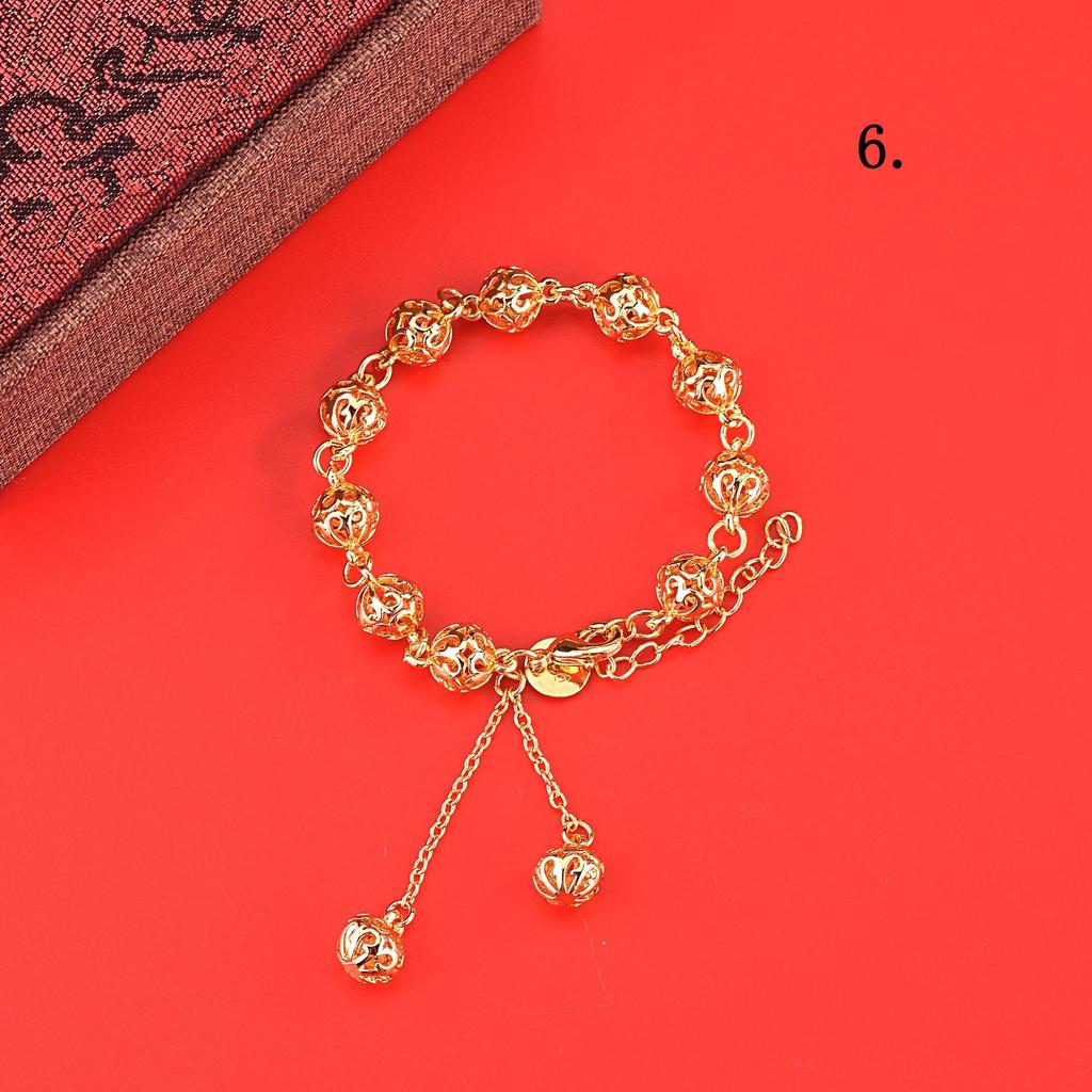Gold-Plated Brass Butterfly Love Flower Bead Bracelet for Women