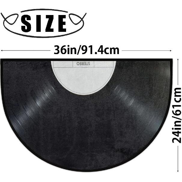 AUUXVA Vinyl Records Pattern Half Round Door Mat Indoor Entrance, Music Records Non Slip Absorbent Doormats, 24 X 36 Wear Resistant Semi Circle Floor