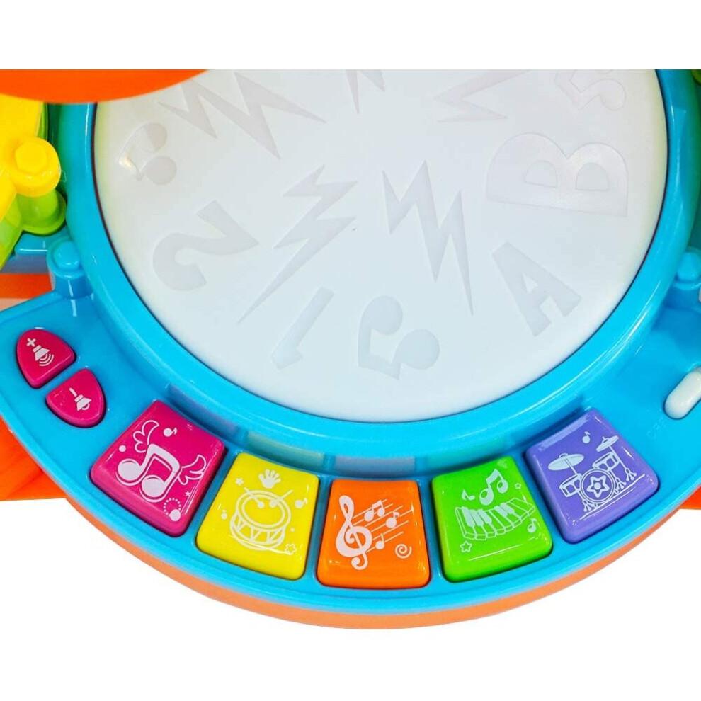 Beginners Musical Table Top Drum Kit Play Set with Drum Sticks Microphone Light Features Interactive Music and Sounds for Babies Kids Toddlers