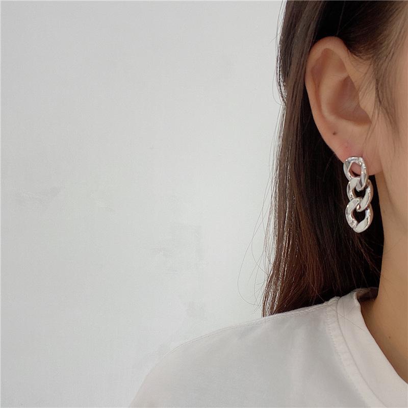 Vintage Korean Geometric Tassel Chain Stud Earrings