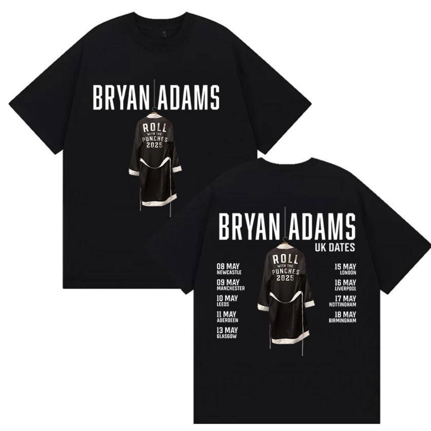 

BRYAN ADAMS ROLL WITH THE PUNCHES TOUR 2025 Футболки Мужские Женские Винтажные Высокого Качества Оверсайз Хлопковая Футболка Подарок для Поклонников Уличная Одежда S чёрный