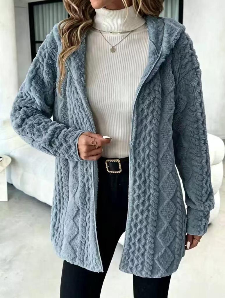 Autumn & Winter Diamond Pattern Double-sided Fleece Mid-length Cardigan Coat - Cozy & Warm