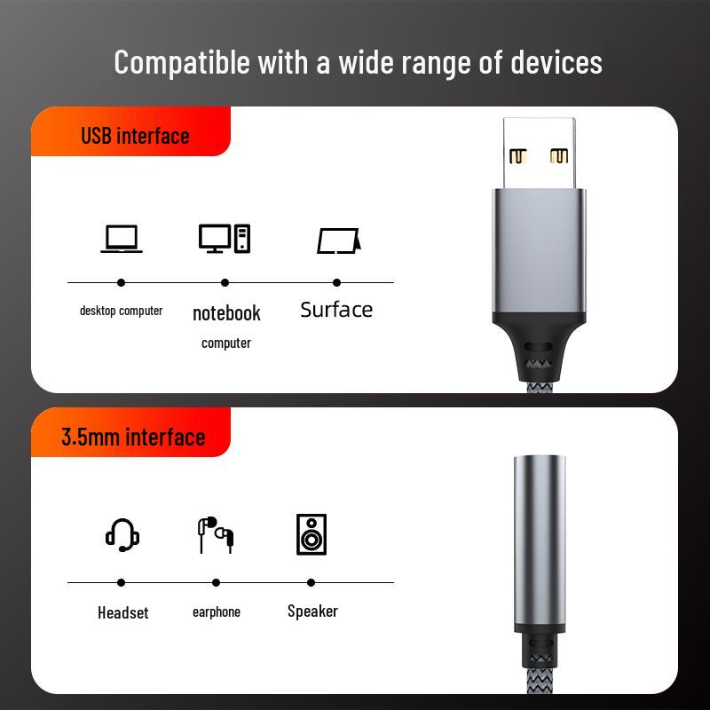USB To 3.5mm Audio Interface Cable for Headphones & Microphone - CD-Quality Sound Card for Computers & Laptops