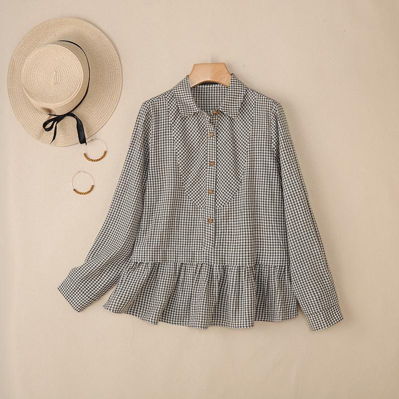 ZANZEA Dámská ležérní halenka s límečkem, kostkovaným potiskem, volným střihem a dlouhým rukávem