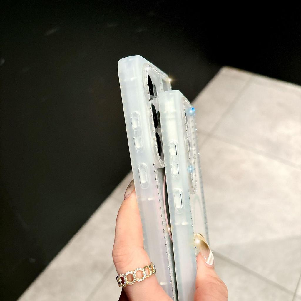 Luxury Diamond-Studded Magnetic Transparent Phone Case for S25ULTRA A56 A15 S24