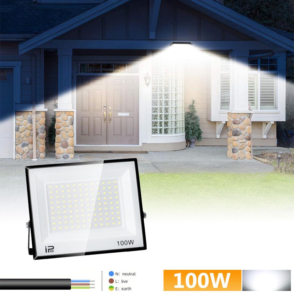 LED Floodlight AC110V/220V 20/30/50/70/100/150/200/300W Aluminum For Outdoor Lighting IP66 Waterproof Garden Courtyard Lamp