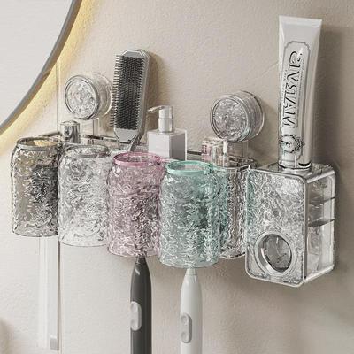 Wall-Mounted Toothbrush and Toothpaste Holder with Suction Cup and Mouthwash Cup, Punch-Free