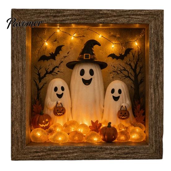 Handmade Halloween Room Decorations DIY Shadow Box Night Light Kit, 8.5 Inch Wooden Frame LED Craft Set with Fall Home Decor Projects Luminous Stones