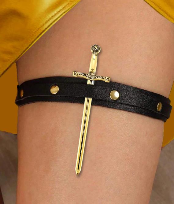 

1 комплект панк-заклепок из ПУ кожи, ремешок-подвязка для ноги, регулируемые эластичные подвязки для бедер, совместимые с различным металлическим реквизитом для мечей, сексуальный декор на Хэллоуин чёрный