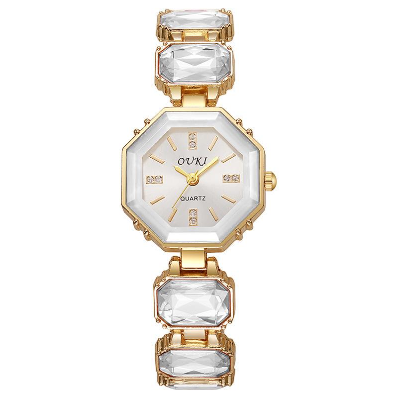 

Маленькие кубические конфетные часы, Большой драгоценный камень, Разноцветный изум, Нишевые, Высококлассные, Легкий люкс, Модные часы-браслет для женщин белый