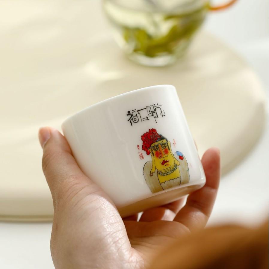 Sheep Fat Jade Porcelain Cartoon Tea Cup - Ceramic White Porcelain Gongfu Master Cup Souvenir