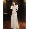 sequined evening dress dress female French long light luxury niche host banquet party shining evening dress