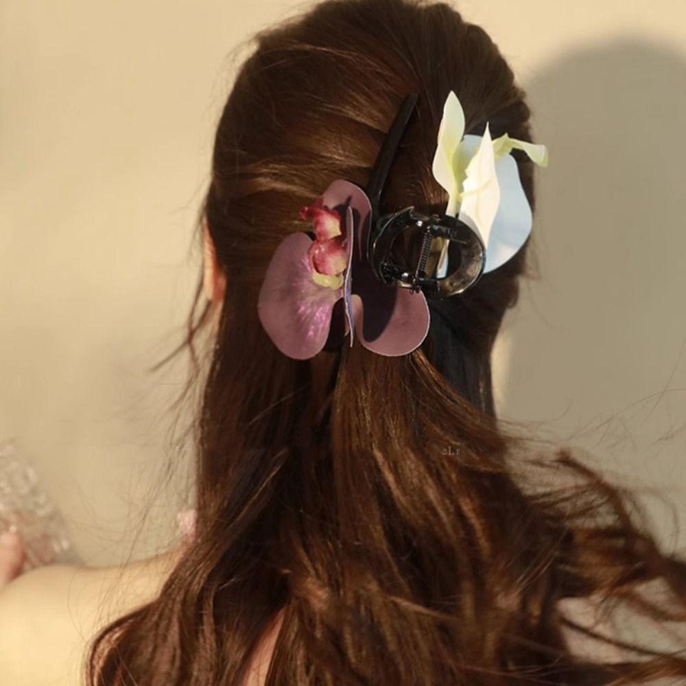 Bohemia Barrettes Flower Hair Claw Ponytail Clip Large Shark Clip Butterfly Orchid Hair Clip  Beach