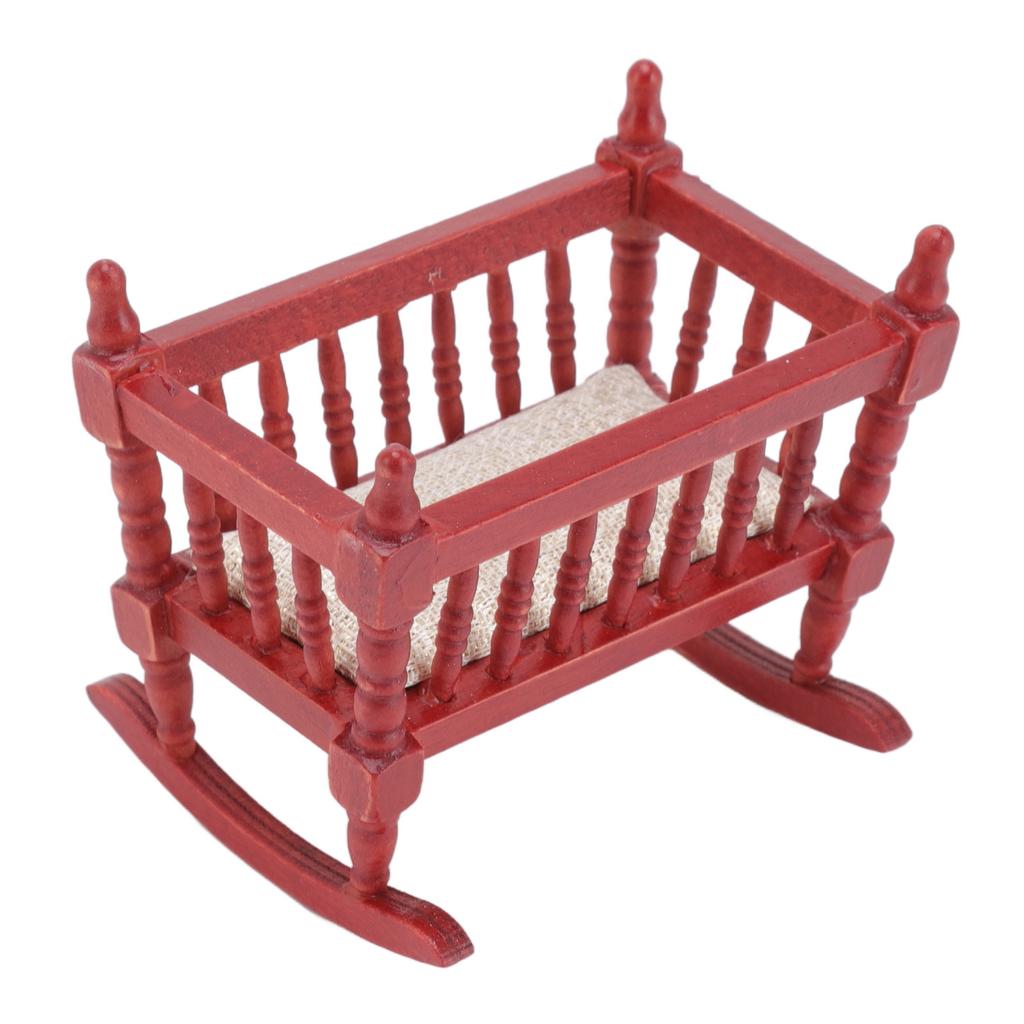 Miniature Baby Crib Safe Exquisite Glossy Vivid Red Wooden Doll House Crib for 1:12 Dollhouse