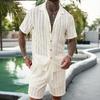 Conjunto Casual de Verão Masculino Duas Peças Camisa de Botão Manga Curta Shorts com Cordão Tecido Leve Respirável Caimento Relaxado