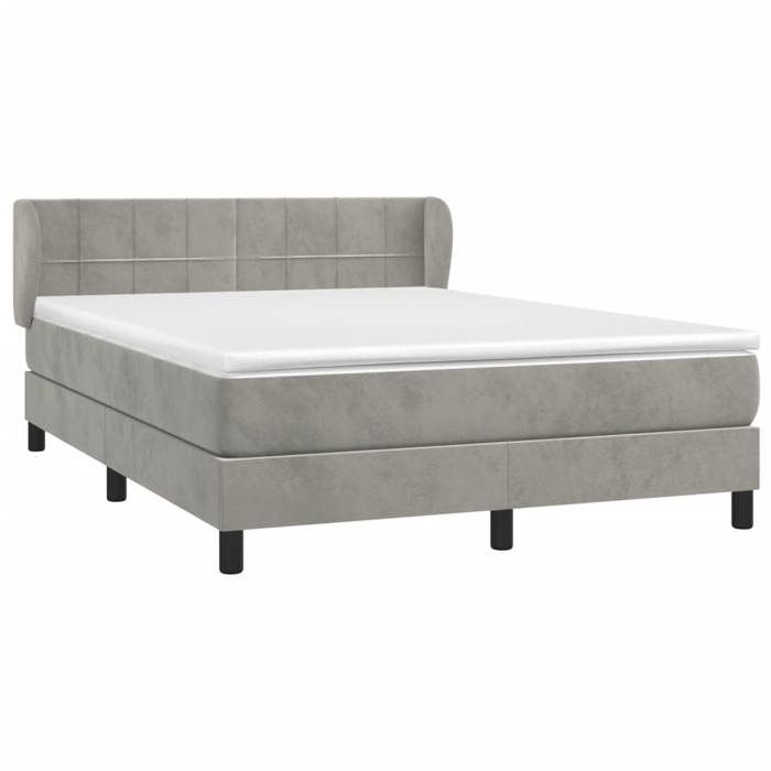 3127493 vidaXL Lit à sommier tapissier et matelas Gris clair 140x200cm Velours