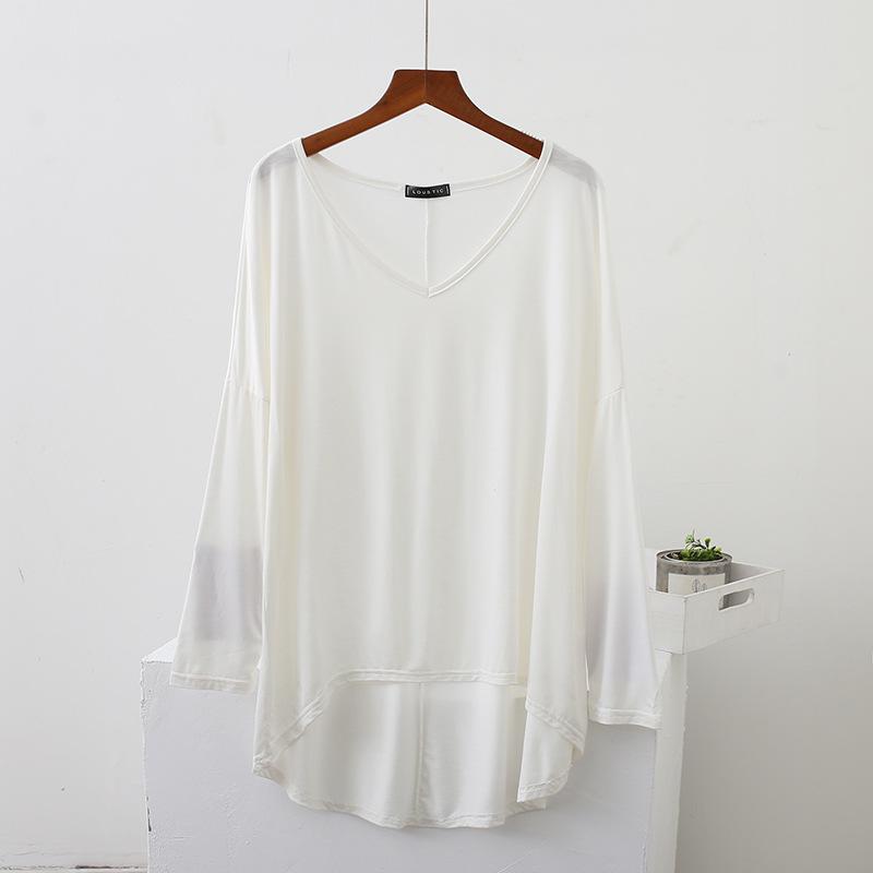 Plus Size V-Neck Batwing Sleeve High-Low Modal Top for Women