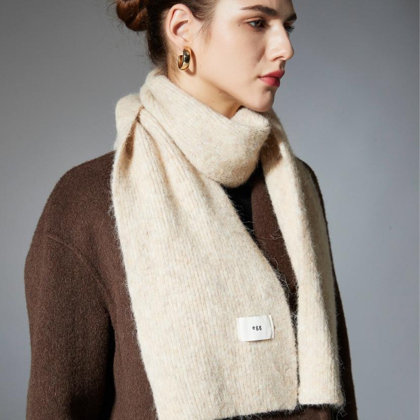 Women Knitted Solid Color Scarf Soft Warm Thick Knit Neck Wrap Classic Plain Scarves for Autumn Winter Coat Matching Daily Wear