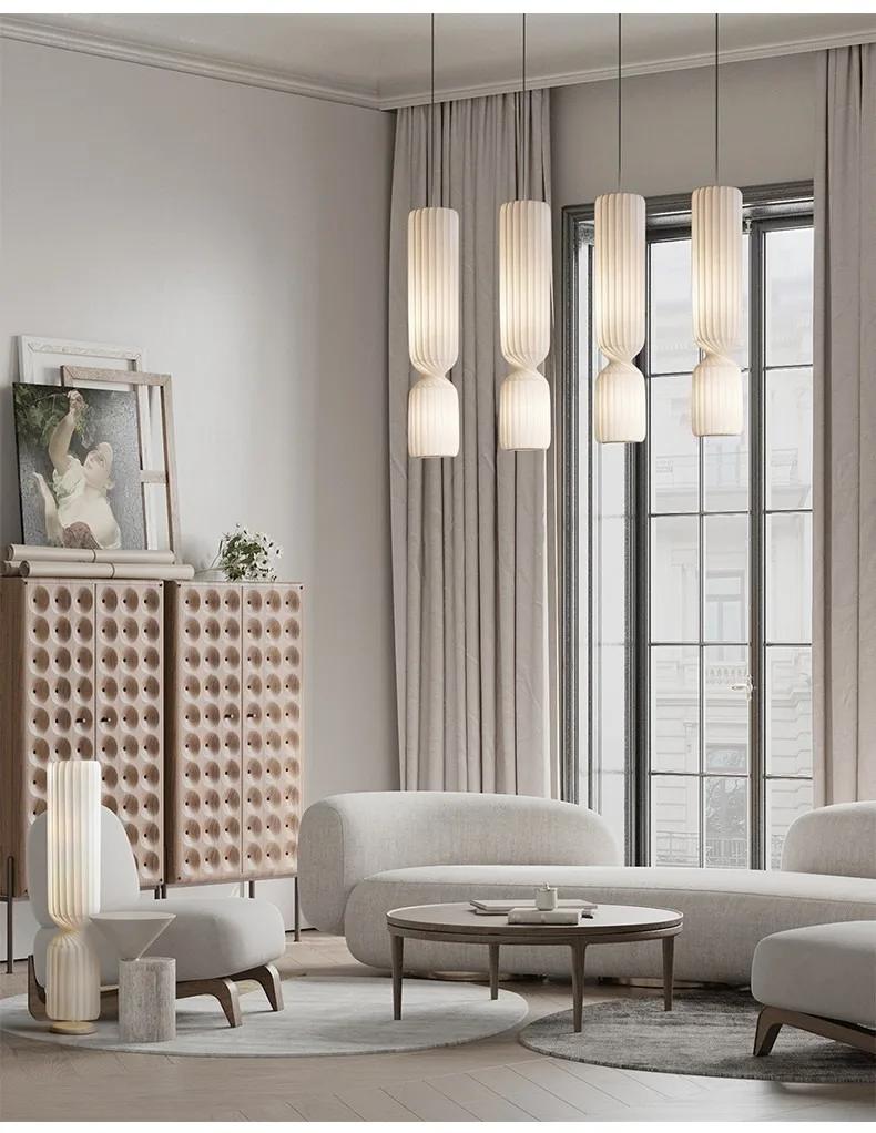 Danish Designer Cylindrical Shape Silk Pendant Lamp for Living Room Duplex Villa Loft Staircase Decor LED Floor Light