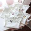 Girls' White Peter Pan Collar Long Sleeve Cotton T-Shirt for Spring/Autumn