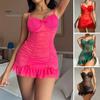 2 Pcs/Set Nightdress Panties Set Spaghetti Strap Backless Sleeveless Nightwear Pleated Transparent Mesh Bow Ruffle Dress Sleepwear Set G-string Set