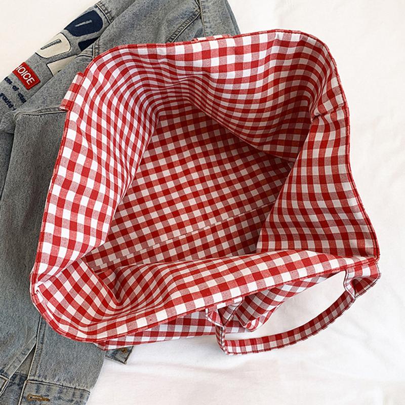 Large Capacity Plaid Women's Canvas Shoulder Bags Simple Commuter Female Shopping Bag College Girls Book Tote Travel Handbags