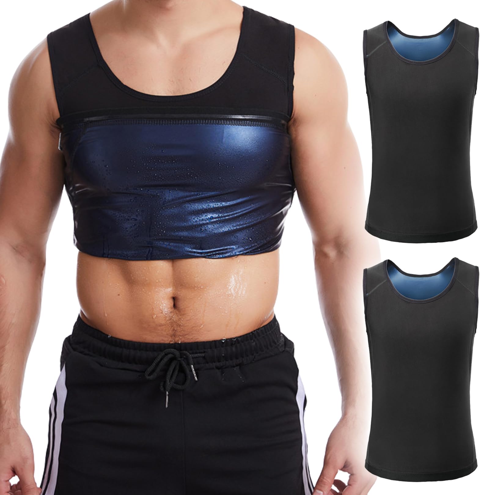 

sac taske Мужская майка-костюм для сауны, уменьшающая потливость, для похудения, нижнее белье, тренировочная одежда (Синий, Набор из 2 штук, Размер L)