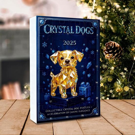 Adventní kalendář pro psy z umělého křišťálu 2025 24denní odpočítávací krabička s roztomilými akrylovými figurkami štěňat, vánoční stromová dekorace pro milovníky psů