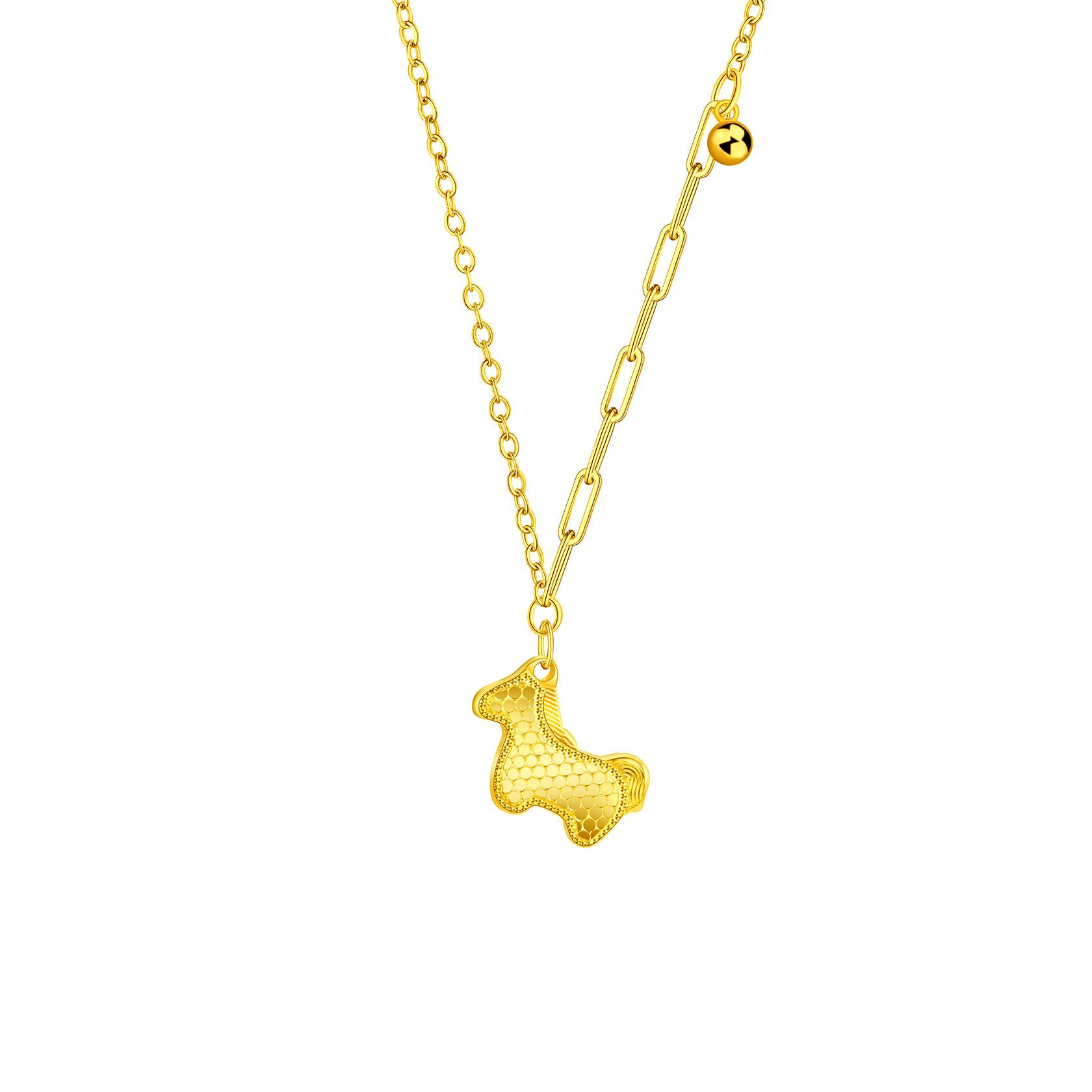 

Ancient Gold Crushed Ice Ice Pony Necklace Female Cnc Seiko Nano Vacuum Plating Light Luxury National Style Collarbone Chain