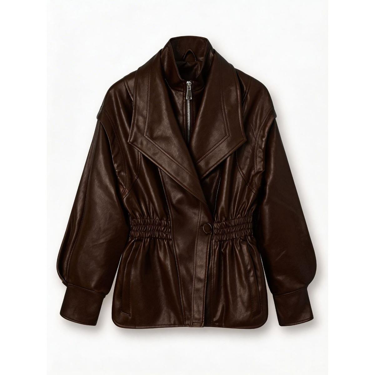 Trending PU Leather Jacket, Waist Cinched