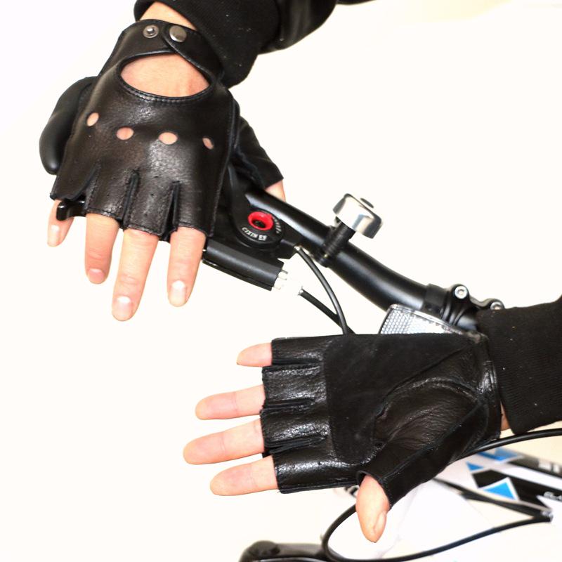 Men's & Women's Retro Half-Finger Non-Slip Cowhide Cycling Gloves for Autumn/Winter