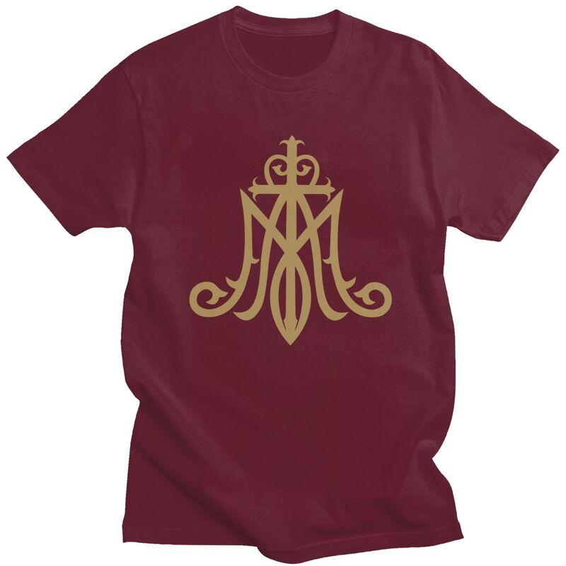 Custom Virgin Mary Monogram Ave Maria T Shirt Men Short Sleeves 100 Cotton Tshirt Leisure Catholic Christian Tees