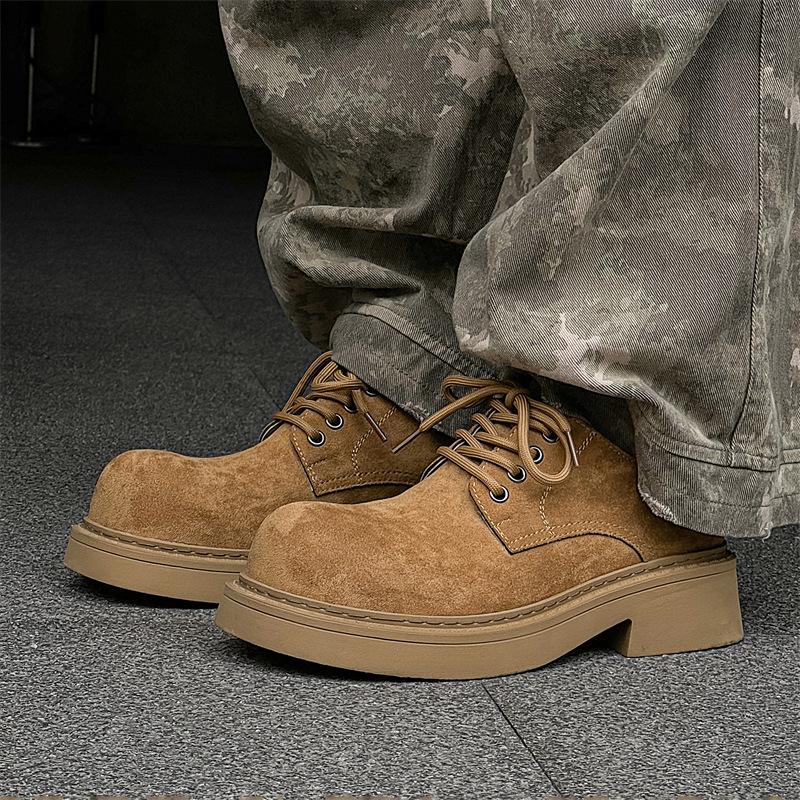 Martin boots men's 2024 new lace-up big head shoes trendy thick-soled heightened versatile low-top Derby shoes 25611-J